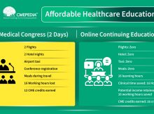 Affordable lifelong learning comparison between a two day live medical congress and online continuing education, highlighting travel costs and clinical time saved.